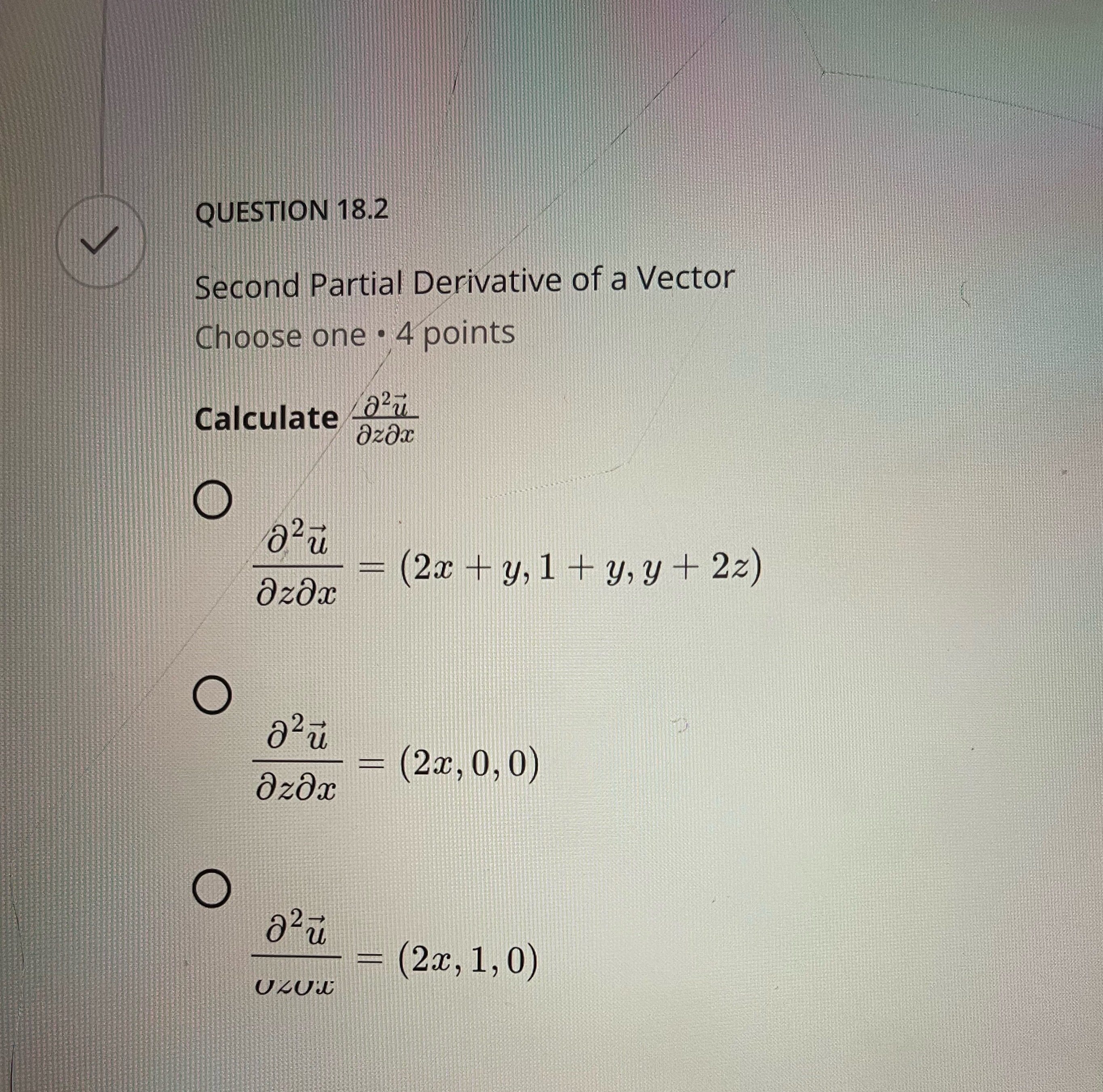 QUESTION 18.2 Second Partial Derivative of a