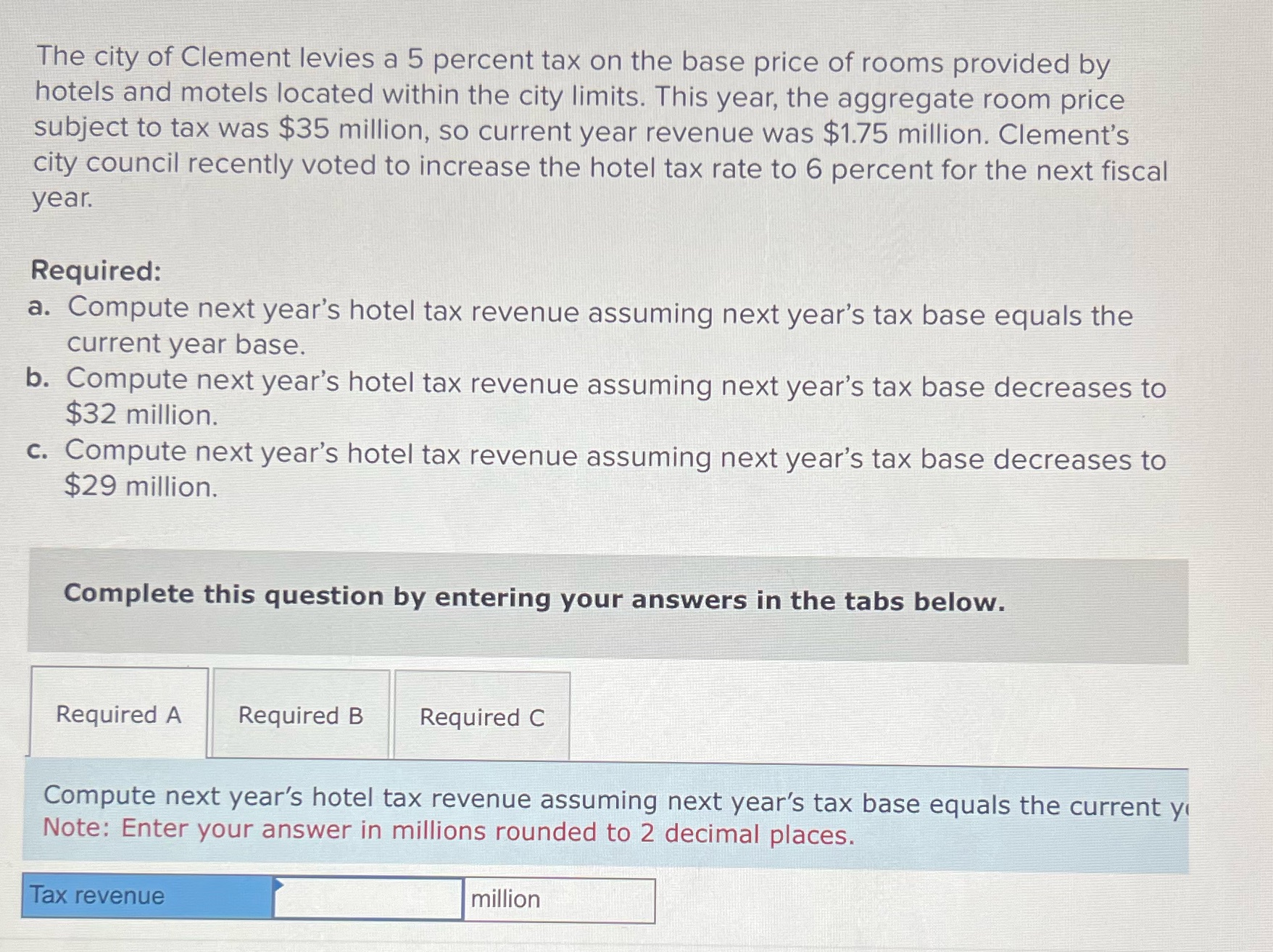 The city of Clement levies a 5 percent tax on the