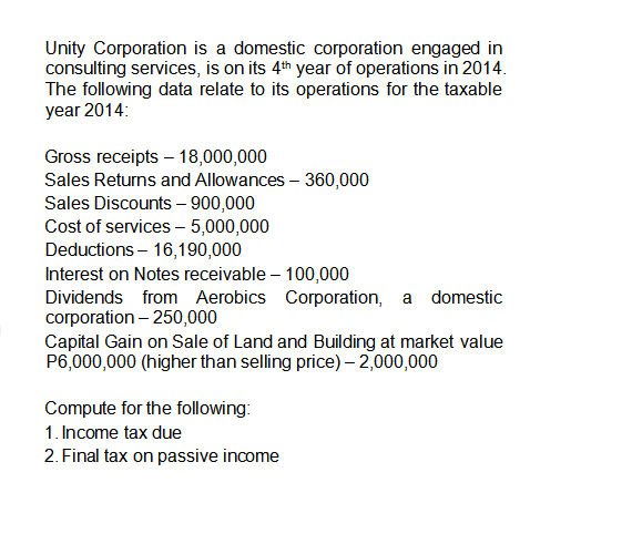 Unity:r Corporation is a domestic corporation