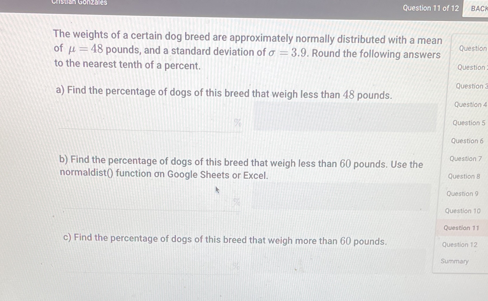 - ' unza es Question 11 of 12 BACK The