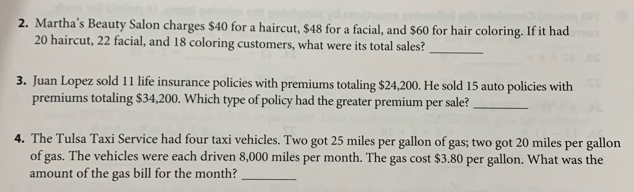 2. Martha's Beauty Salon charges $40 for a