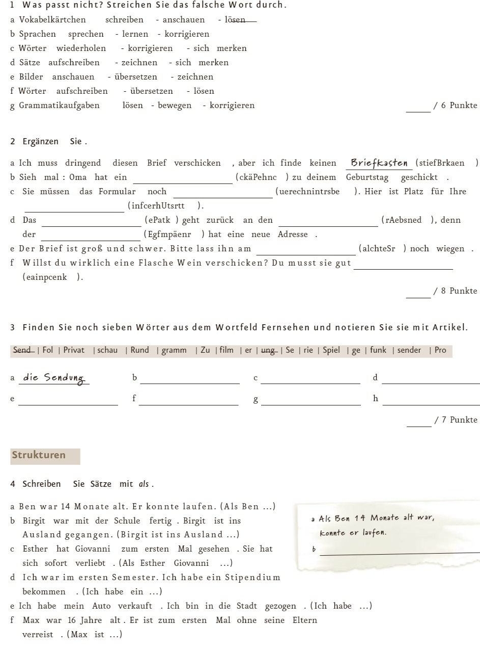 1 Was passt nicht? Streichen Sie das falsche Wort