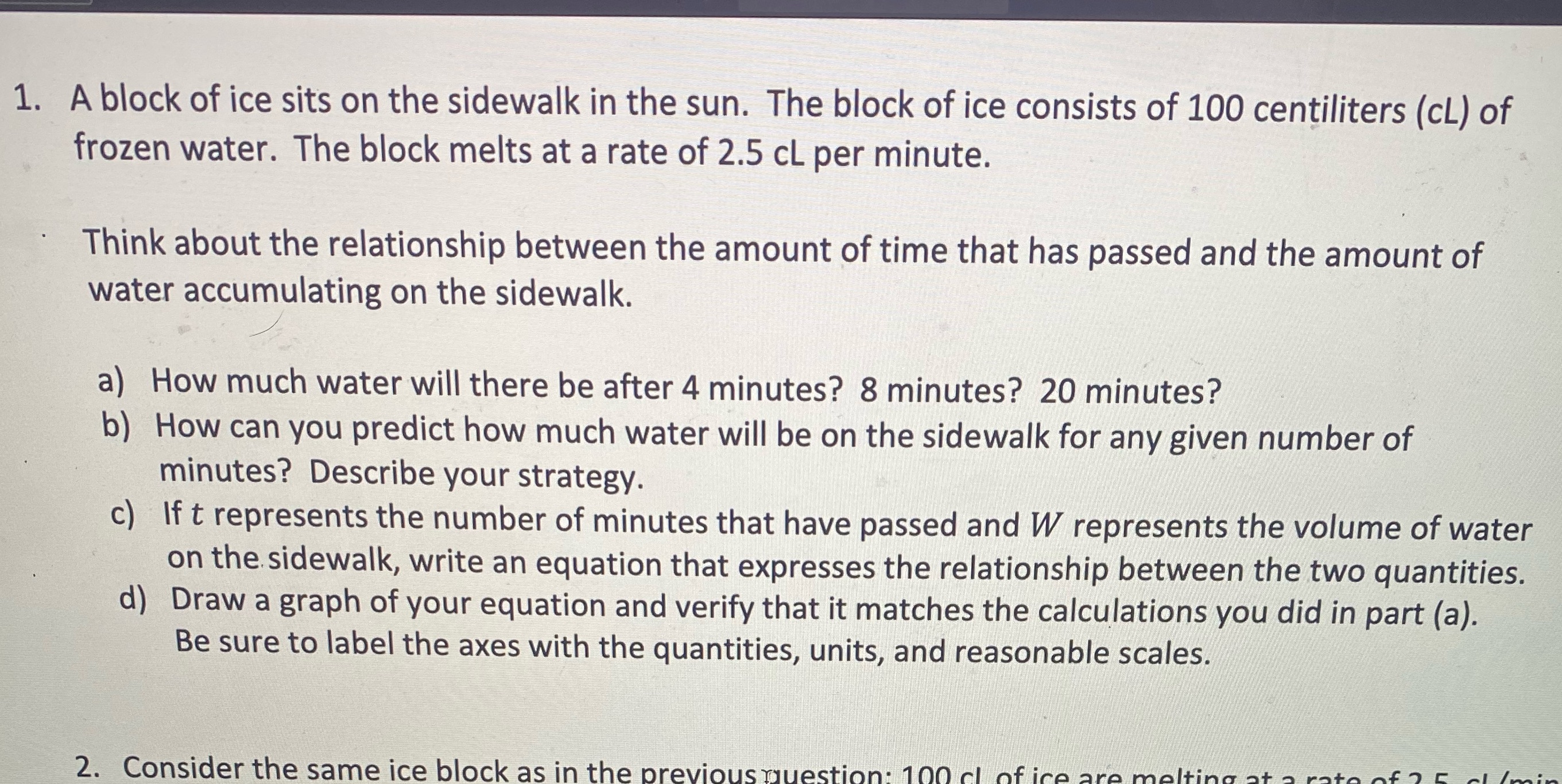 1. A block of ice sits on the sidewalk in the