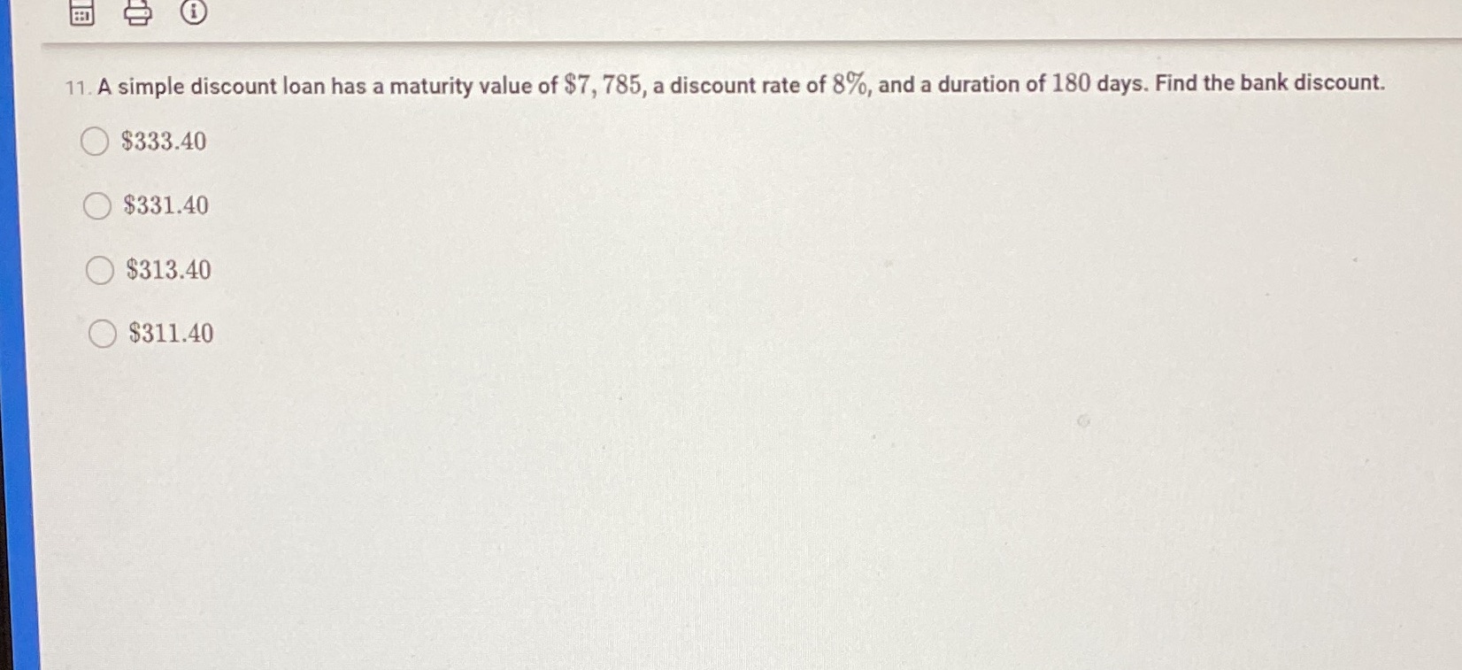 11. A simple discount loan has a maturity value