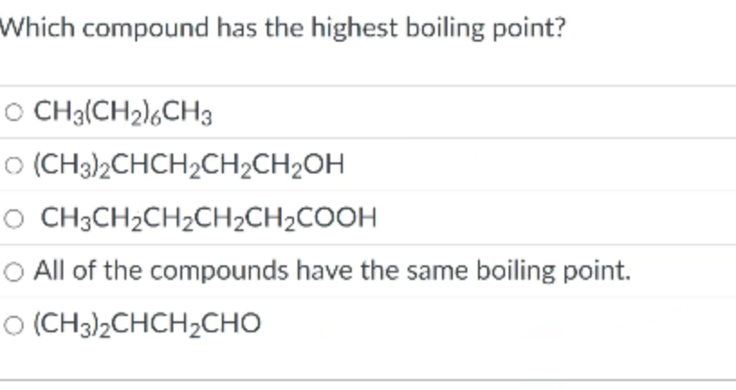 solve Which compound has the highest boiling