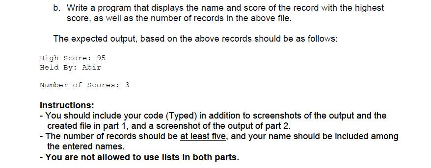 a. Write a python program that writes data to a