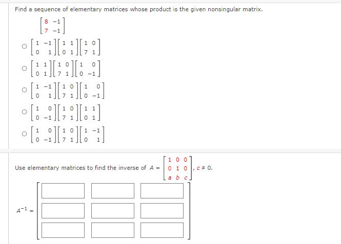 Find a sequence of elementary matrices whose