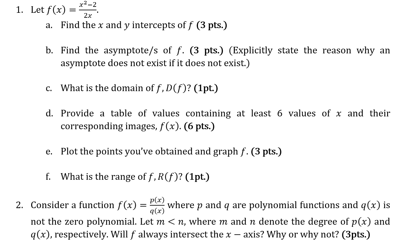 1. Let f(x) = x2_2. 2x a. Find the x and y