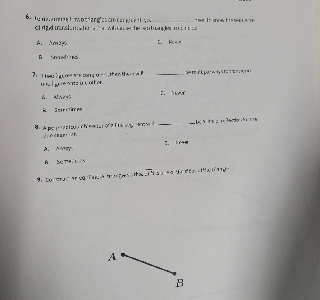geometry questions 6. To determine if two