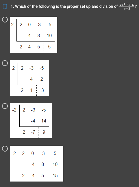 1. Which of the following is the proper set up