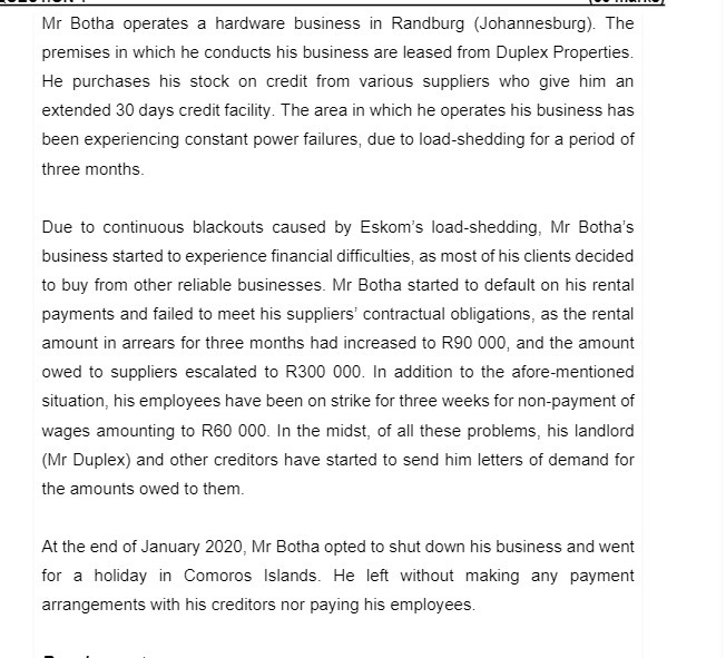 lylr Botha operates a hardware business in