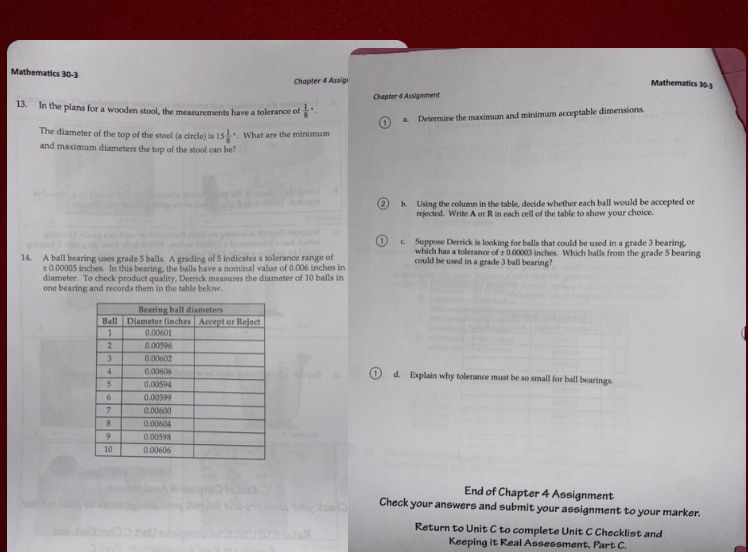 Mathematics 30-3 Chapter 4 Assign Mathematics 10-