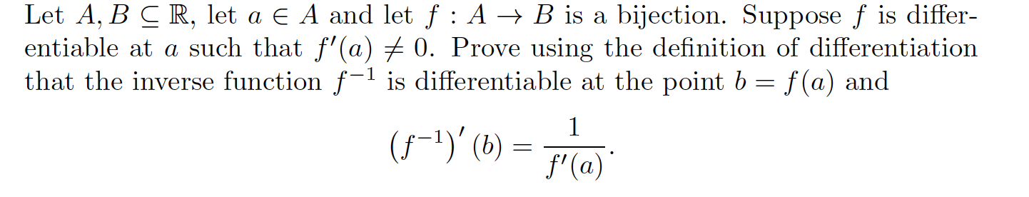 Let A, B C R, let a E A and let f : A - B is a