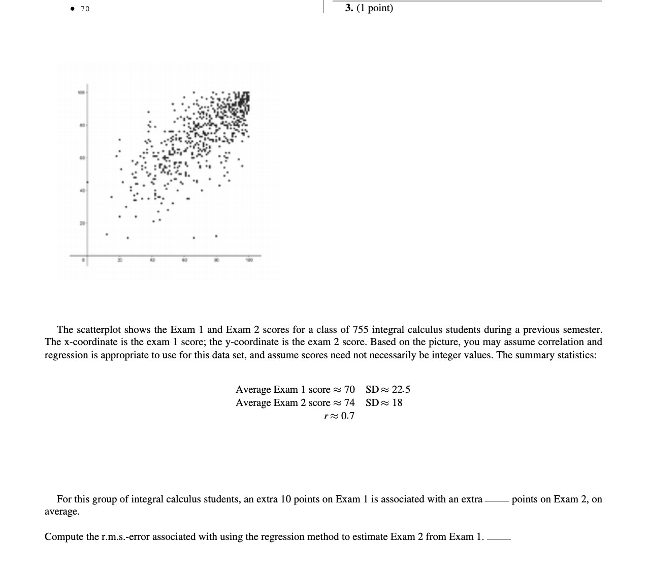 . 70 \\ 3. (1 point) The scatterplot shows the