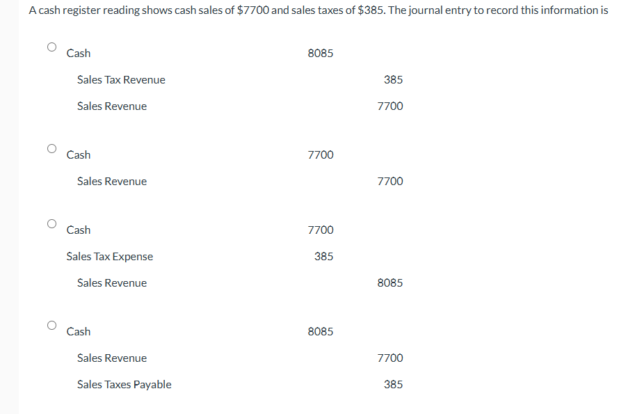 pick one A cash register reading shows cash sales