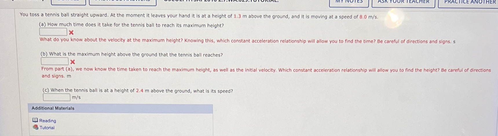 CHER PRACTICE ANOTHER You toss a tennis ball