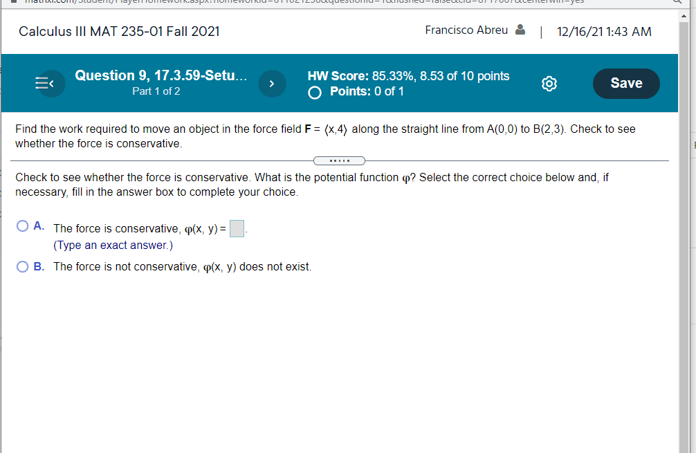 Calculus III MAT 235-01 Fall 2021 Francisco Abreu