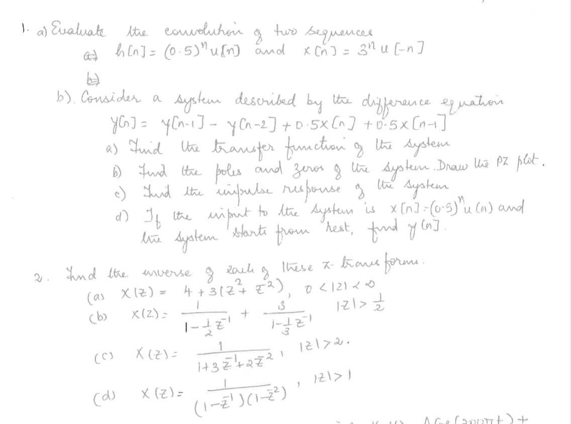 1 . a) Evaluate the convolution of two Sequences