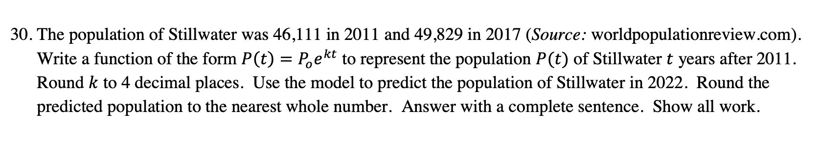 30. The population of Stillwater was 46,111 in