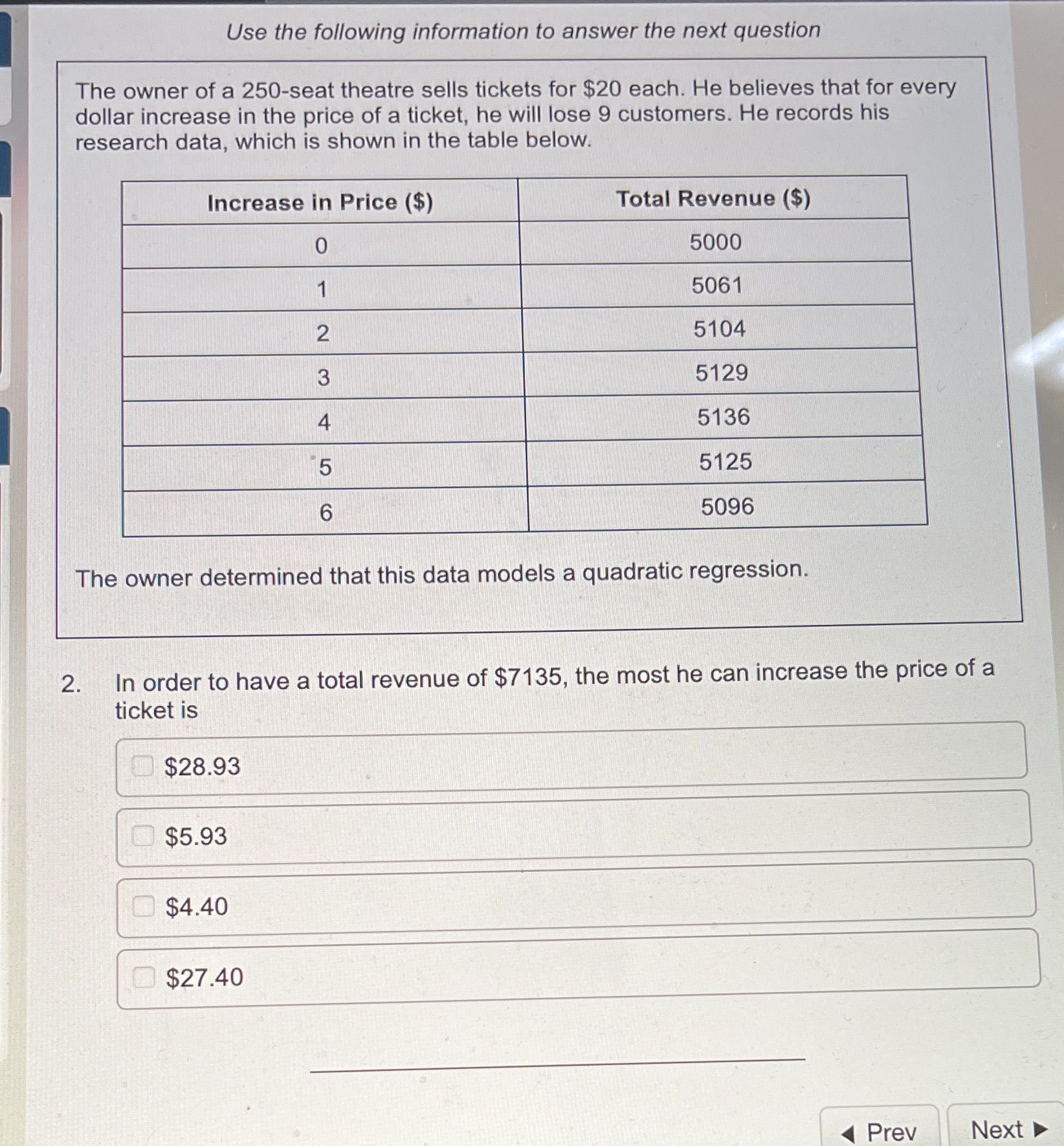 Use the following information to answer the next