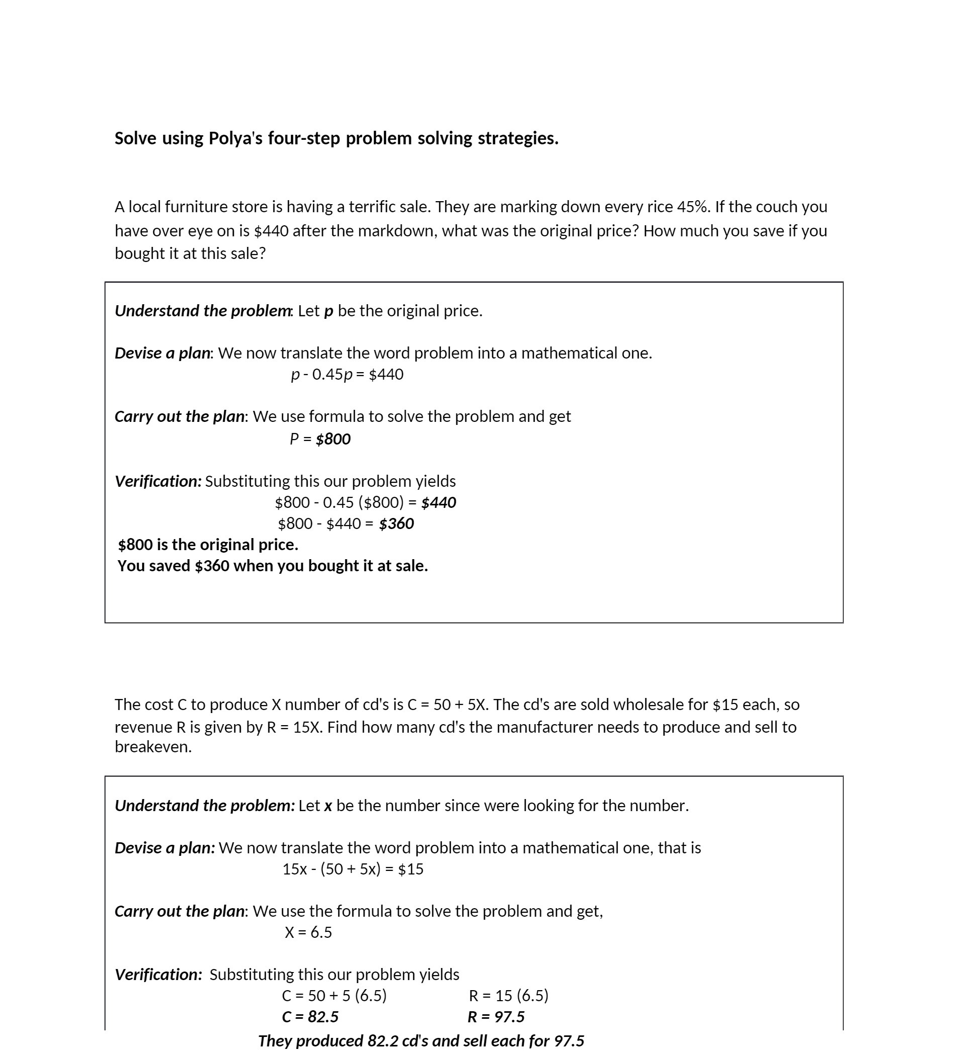 Solve using Polya's four-step probiem