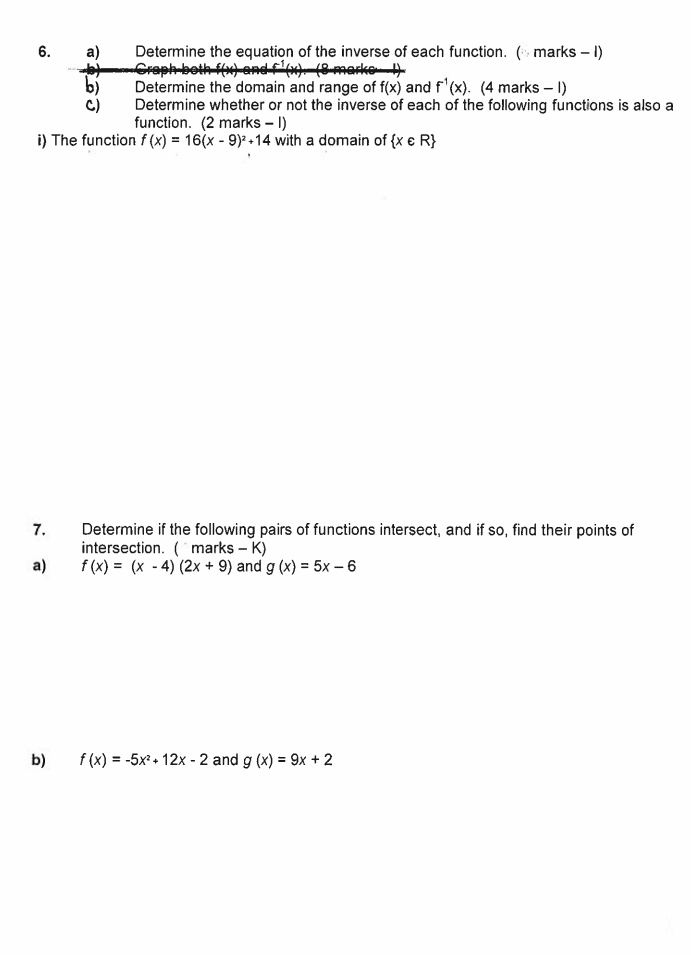 6. Determine the equation of the inverse of each