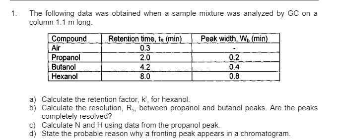 1. The following data was obtained when a sample