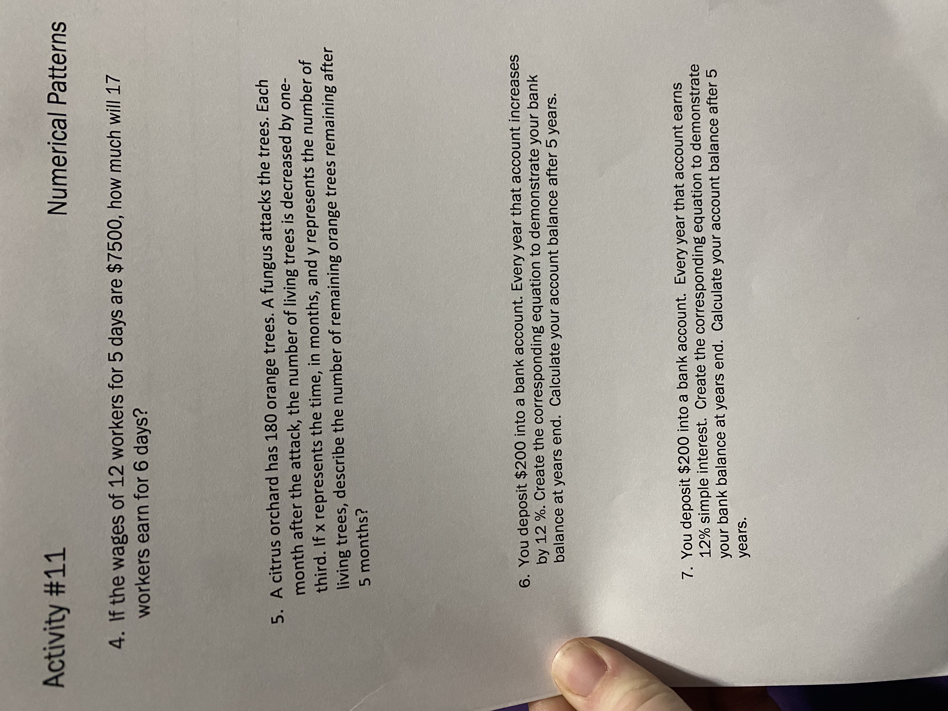 Warm Up #11 Numerical Patterns 10-9 10-15