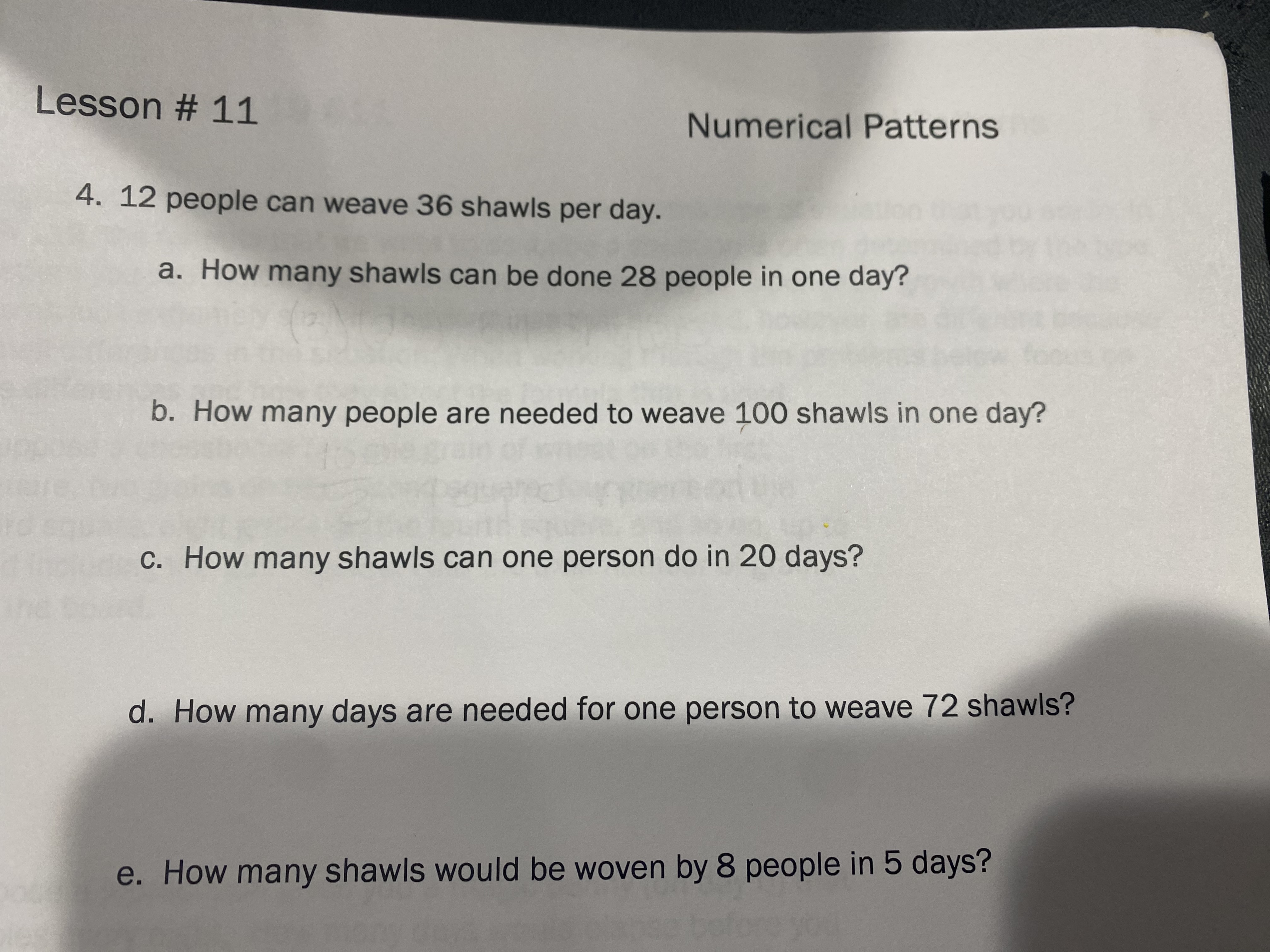 Warm Up #11 Numerical Patterns 10-9 10-15