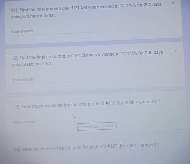 11) Find the final amount due if P1.5M was