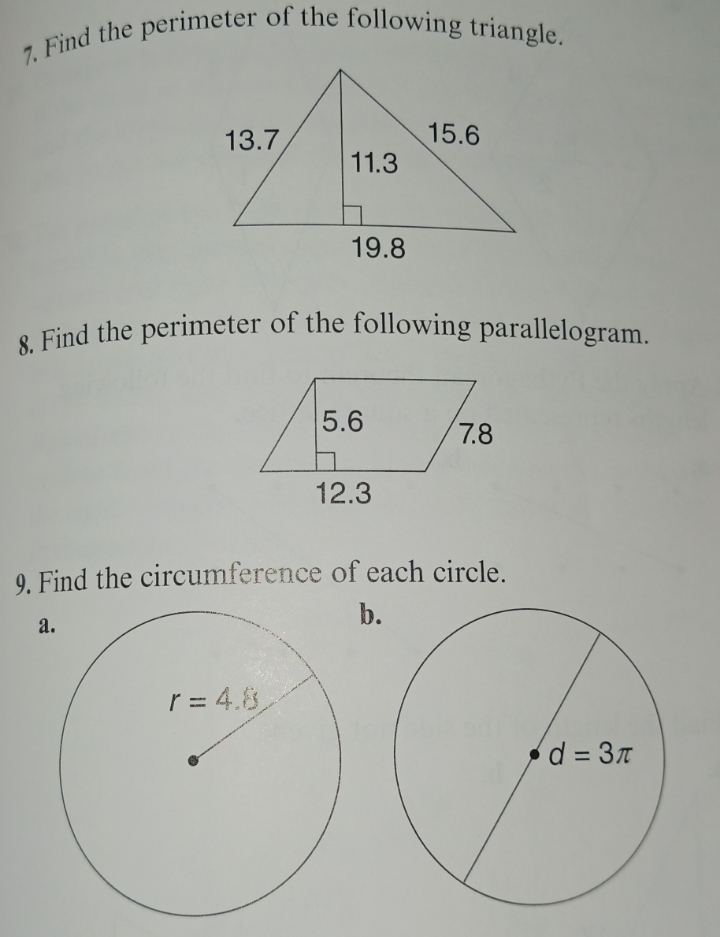 Measurement 7. Find the perimeter of the