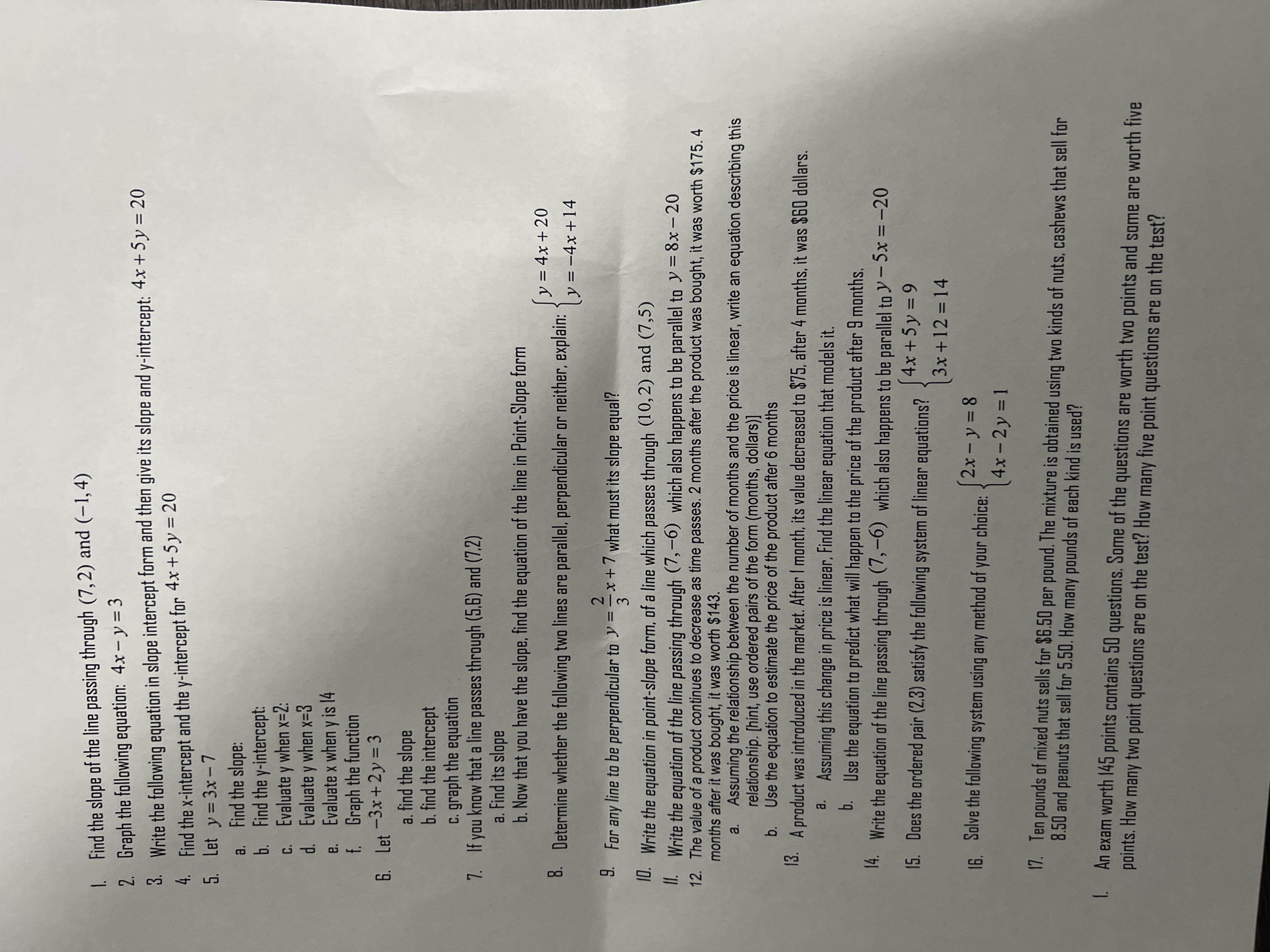 1. Find the slope of the line passing through (7,