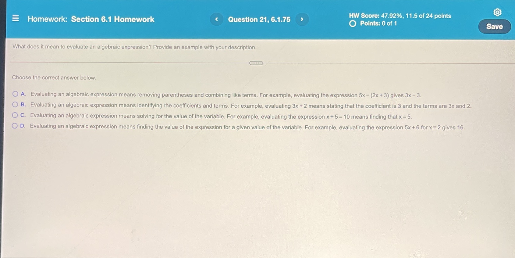 Homework: Section 6.1 Homework Question 21,