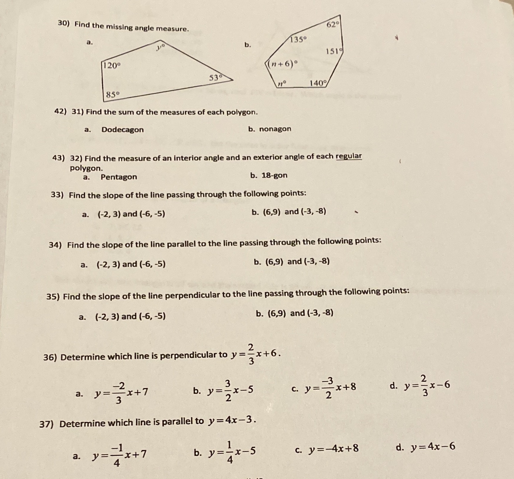 30) Find the missing angle measure. 62 350 1510