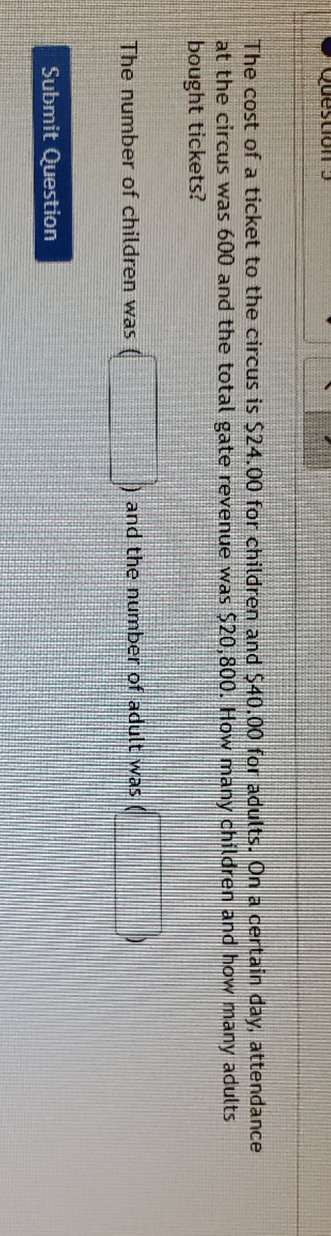 week 6 homework The cost of a ticket to the