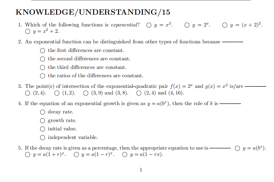 KNOWLEDGE / UNDERSTANDING / 15 1. Which of the