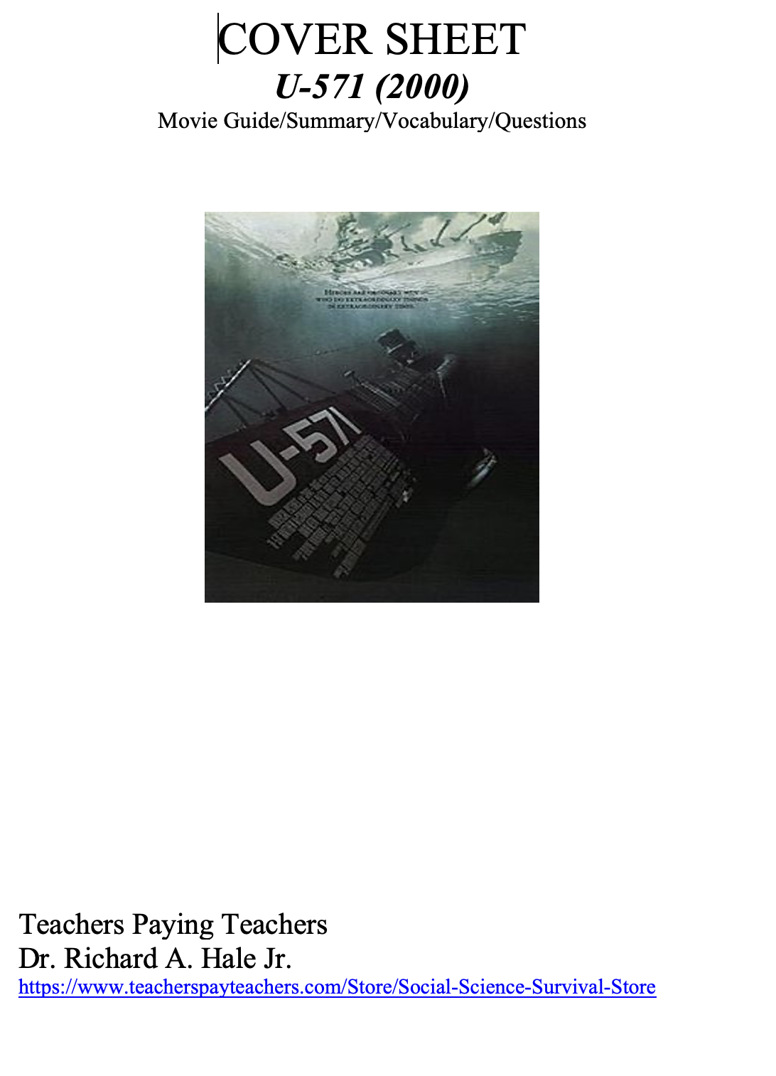 COVER SHEET U-571 (2000) Movie