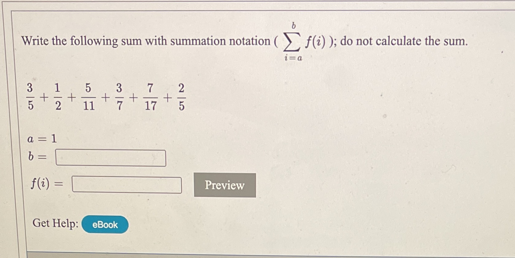 Write the following sum with summation notation