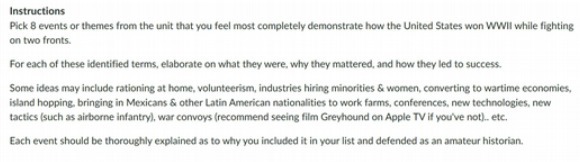 Instructions Pick 8 events or themes from the