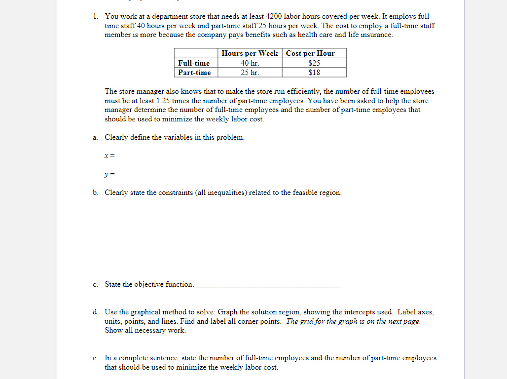 . You work at a department store that needs at