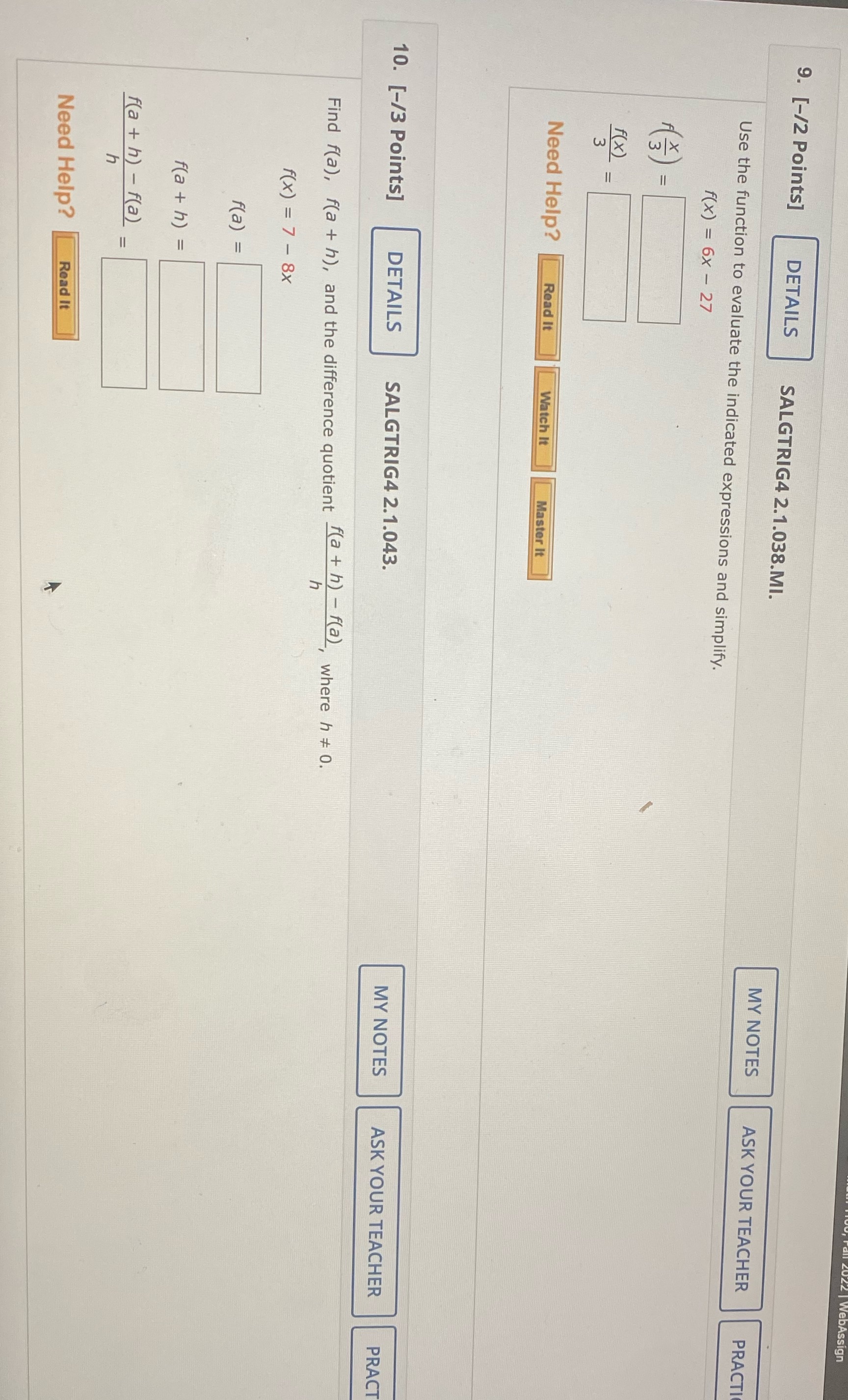 9. [-/2 Points] DETAILS SALGTRIG4 2.1.038.MI. MY