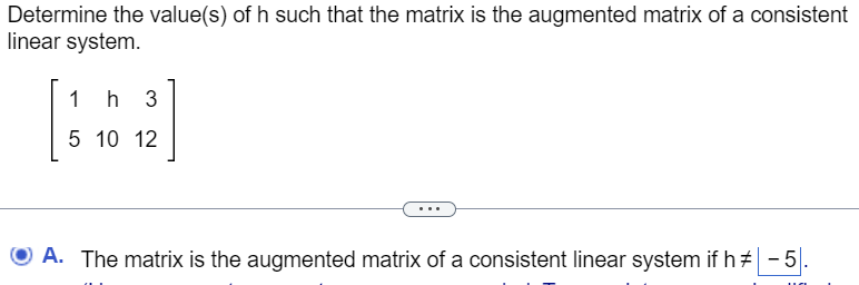 Determine the value(s) of h such that the matrix