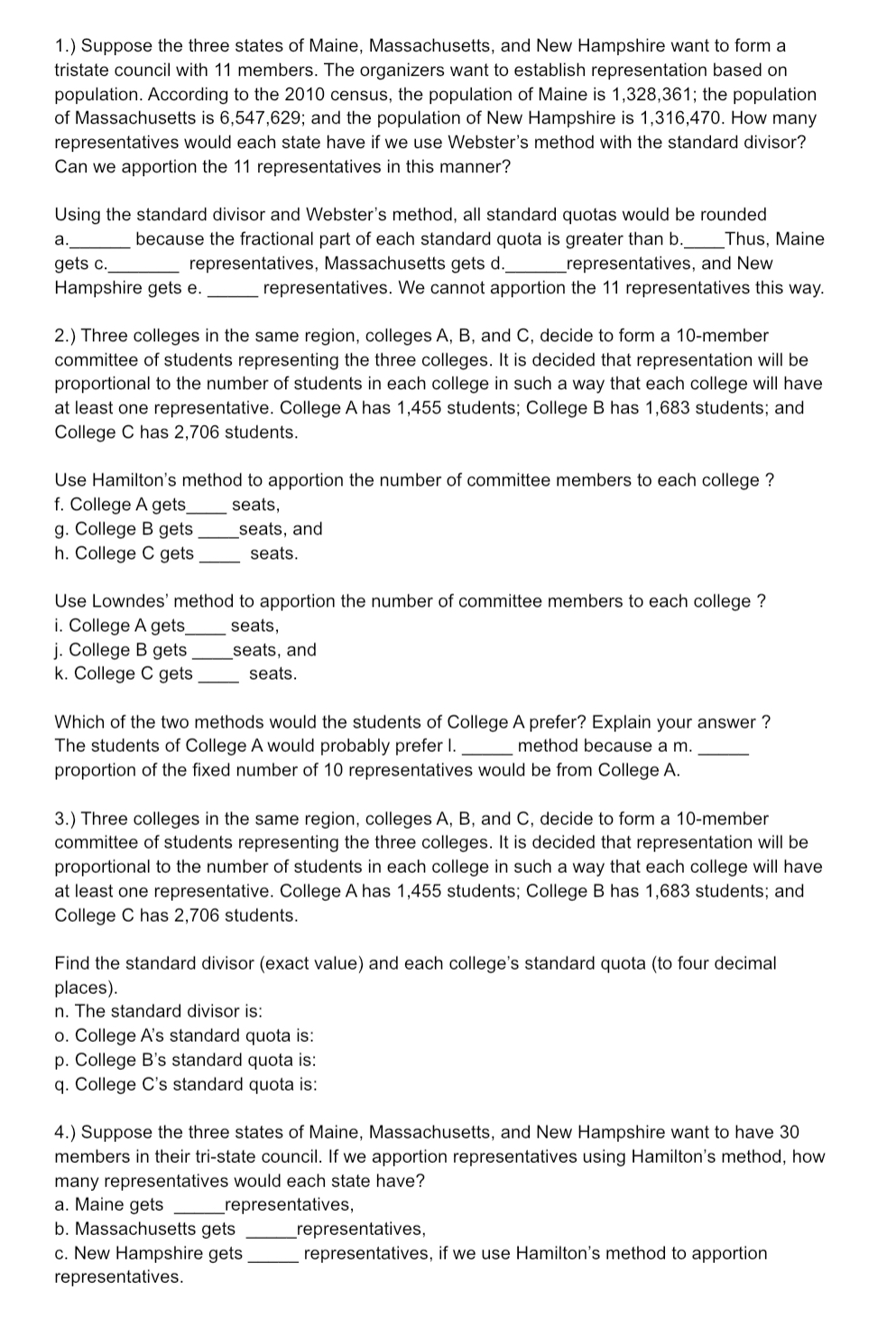 1.) Suppose the three states of Maine.