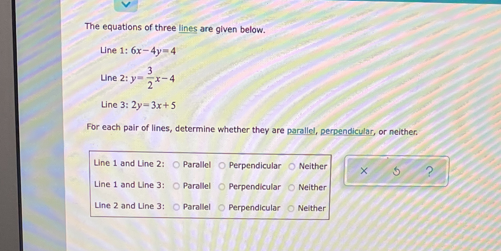The equations of three lines are given below.