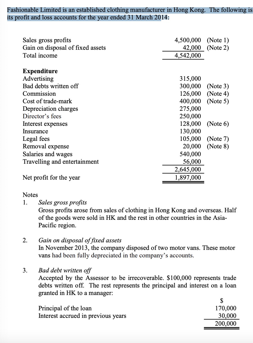 Sales gross prots 4,500,000 (Note 1) Gain on
