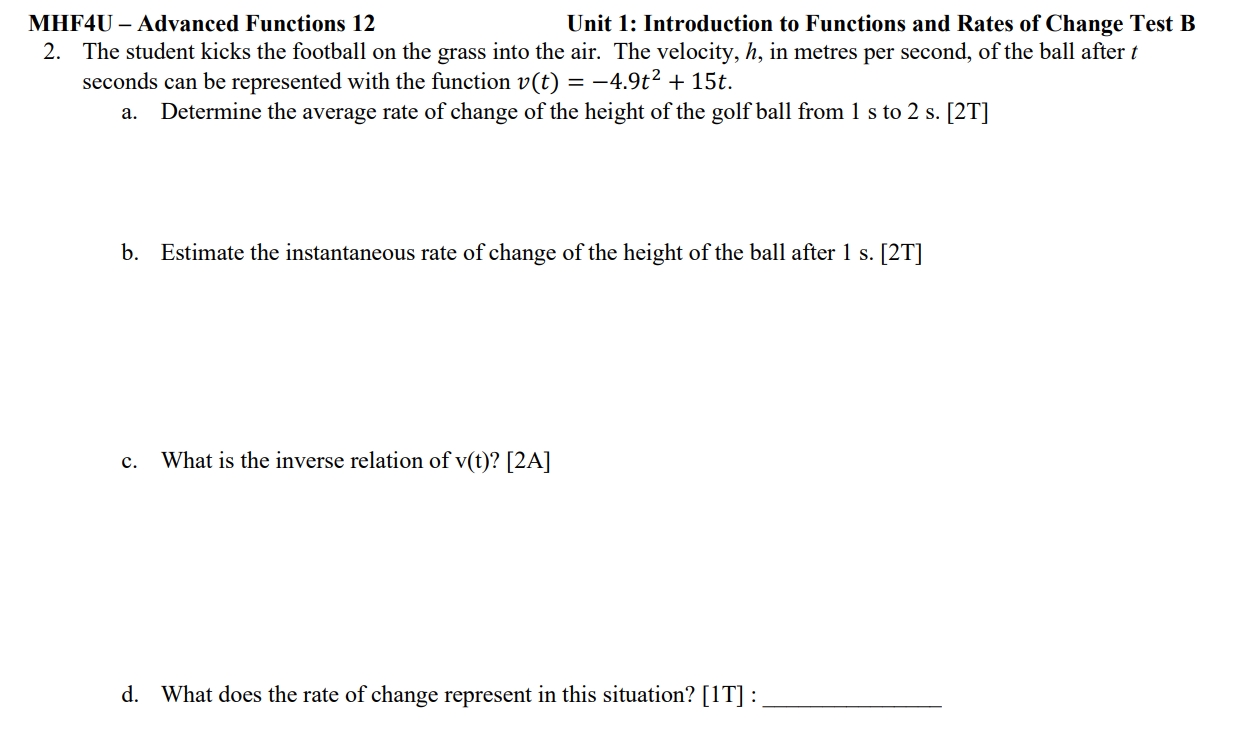 MHF4U , Advanced Functions 12 Unit 1: