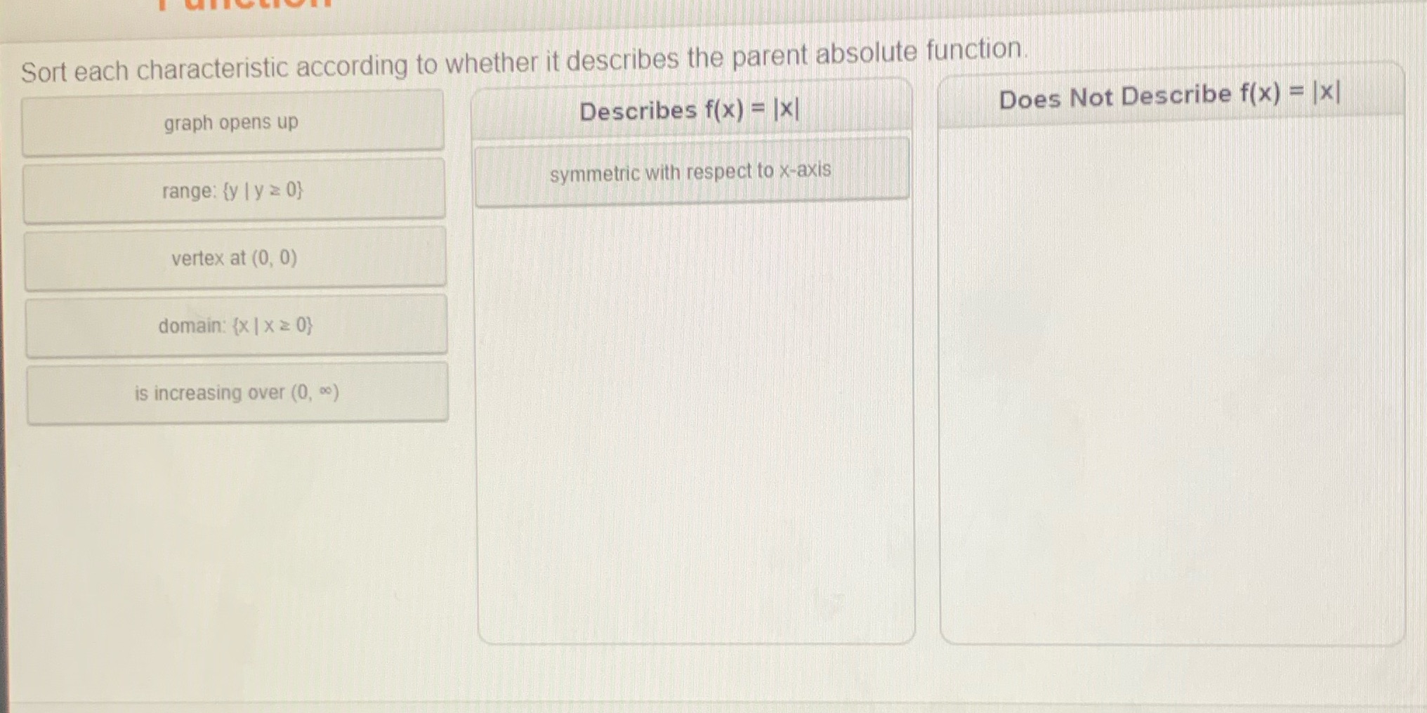 Sort each characteristic according to whether it
