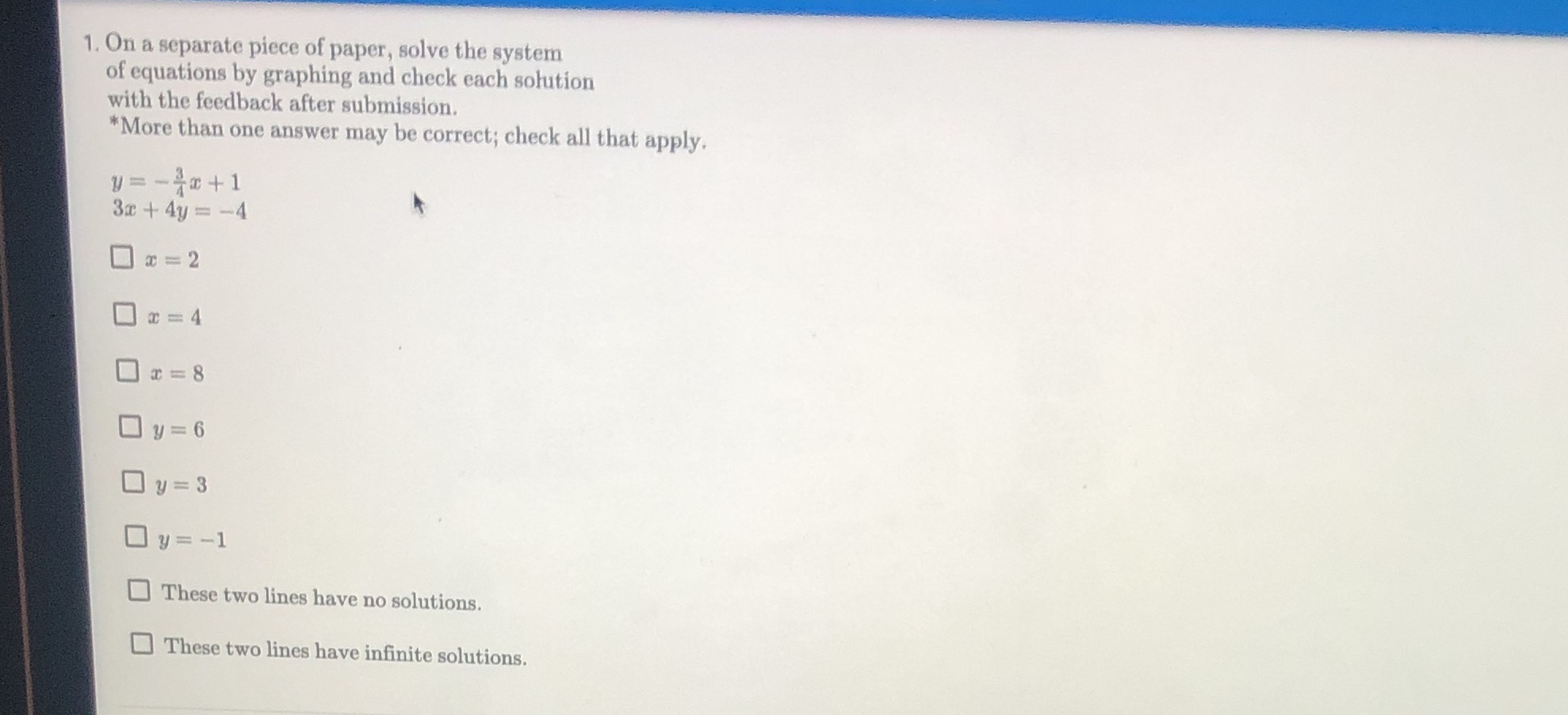 System of equations and Inequalities 1. On a