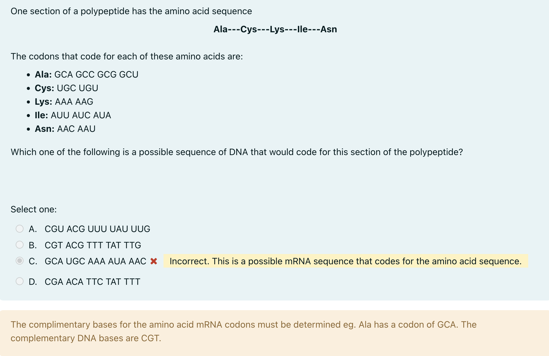what is the correct answer One section of a