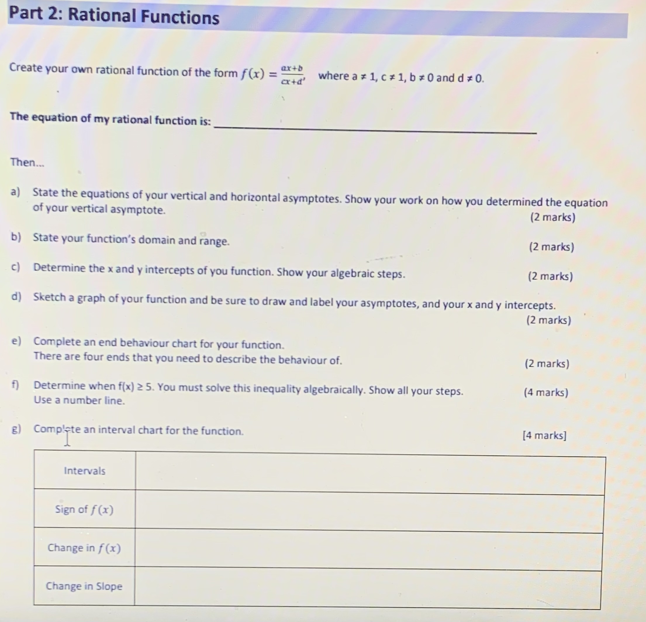Part 2: Rational Functions Create your own